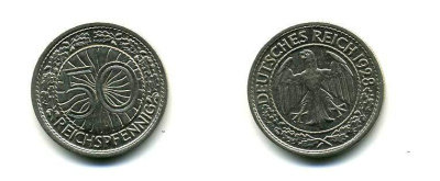 Германия 50 рейхспфеннигов 1928 A KM 49, J.324 никель 179-638