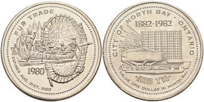 Канада жетон 1980 Souvenir dollar, серия 100 лет Онтарио (1882-1982), торговля пушниной никель 4590-911