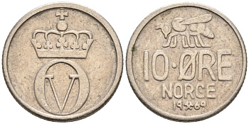 НОРВЕГИЯ 10 ЭРЕ 1969 ПЧЕЛА KM 411 медно-никель 4588-328