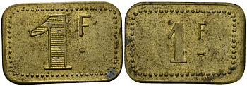 Франция 1 франк ND ресторанный жетон латунь 4166-155