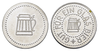 Германия жетон в 1 "стакан пива" ND диаметр 24 мм, вес 1,1 гр алюминий UNC 4548-121