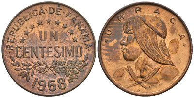 Панама 1 сентесимо 1968  KM 22 бронза  aUNC  4609-843