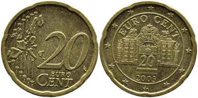 АВСТРИЯ 20 ЕВРОЦЕНТОВ 2003 KM 3086 латунь 4391-245