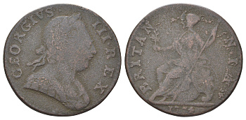 Великобритания 1/2 пенни 1774 Георг III (1760-1820) KM 601, Spink 3774 медь 4707-844