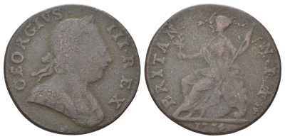 Великобритания 1/2 пенни 1774 Георг III (1760-1820) KM 601, Spink 3774 медь 4707-844
