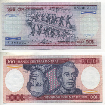 БРАЗИЛИЯ 100 КРУЗЕЙРО 1984 ПОДПИСЬ 21, ГЕОРЦОГ КАКСИАС Pick 198b бумага 7547-96-3
