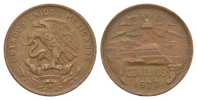 Мексика 20 сентаво 1970 KM 440 бронза 4656-1154