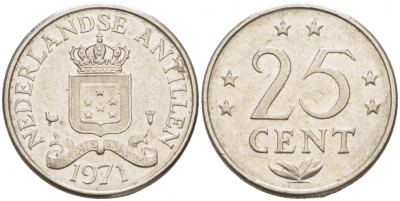 Нидерландские Антилы 25 центов 1971 Юлиана (1948-1980) KM 11 никель 3309-624