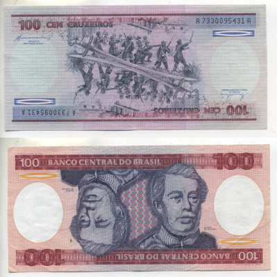 БРАЗИЛИЯ 100 КРУЗЕЙРО 1984 ПОДПИСЬ 21, ГЕОРЦОГ КАКСИАС Pick 198b бумага 7547-96-3