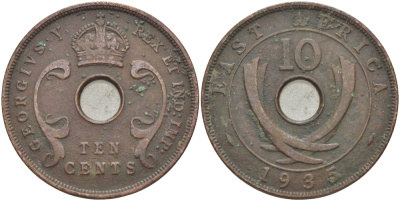 Британская Восточная Африка 10 центов 1935 Георг V (1910-1936) KM 19 бронза 3333-1126