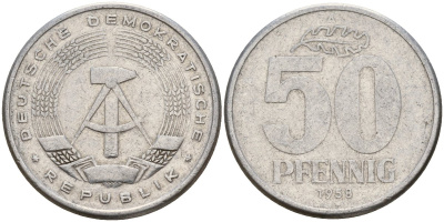 ГДР 50 пфеннигов 1958 A KM 12.1 алюминий 106-145