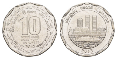 Шри-Ланка 10 рупий 2013 серия административные округа Шри Ланки, Коломбо, небоскребы KM 195 нержавеющая сталь UNC 4635-934