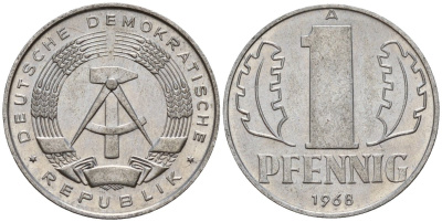 ГДР 1 пфенниг 1968 A KM 8.1 алюминий 105-342