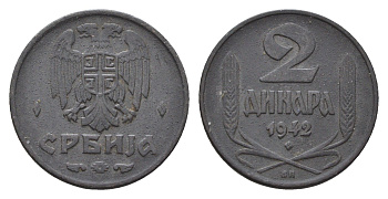 Сербия 2 динара 1942 год-тип KM 32 цинк 4686-1242