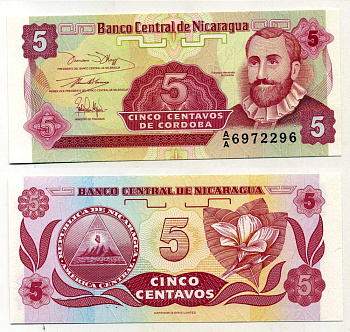 НИКАРАГУА 5 СЕНТАВО 1991 ФРАНСИСКО ЭРНАНДЕС де КОРДОБА Pick 168a бумага UNC (ПРЕСС) 8595-9-3-1