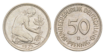 ФРГ 50 пфеннигов 1975 D KM 109, J. 384 медно-никель aUNC 4613-1222