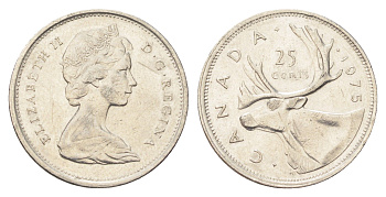 Канада 25 центов 1975 Елизавета II (1952-2022), олень KM 62b никель 4706-712