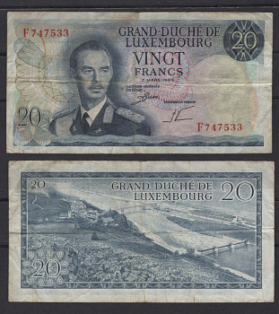 Люксембург 20 франков 1966 Pick 54 a(2) бумага 2195-52-2-2