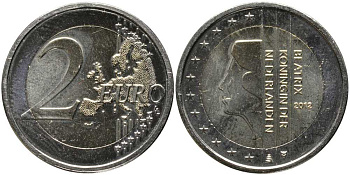 НИДЕРЛАНДЫ 2 ЕВРО 2012 КОРОЛЕВА БЕАТРИКС KM 272 биметалл UNC 115-1126