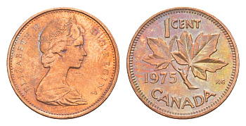 Канада 1 цент 1975 Елизавета II (1952-2022), кленовый лист KM 59 бронза aUNC 4639-346