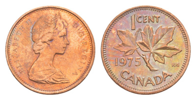 Канада 1 цент 1975 Елизавета II (1952-2022), кленовый лист KM 59 бронза aUNC 4639-346