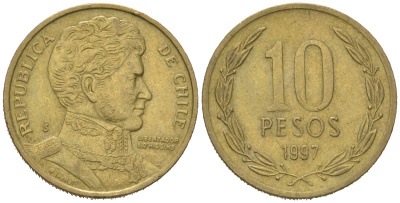 Чили 10 песо 1997 So KM 228 никель латунь 4523-345
