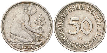 ФРГ 50 пфеннигов 1976 D KM 109 медно-никель 4613-1243