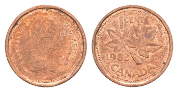 Канада 1 цент 1982 Елизавета II (1952-2022), кленовый лист KM 132 бронза 4639-358