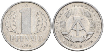 ГДР 1 пфеннииг 1980 A KM 8.2 алюминий 4596-553