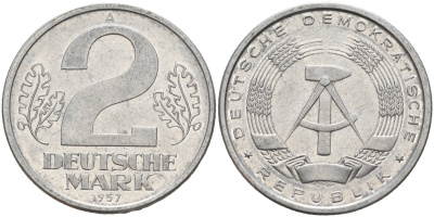 ГДР 2 марки 1957 A KM 14 алюминий 4144-524