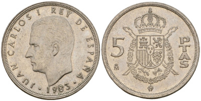 Испания 5 песет 1983 Хуан Карлос I (1975-2014) KM 823 медно-никель 216-924