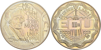 Нидерланды 10 экю 1991 Эразм Роттердамский медно-никель UNC 4552-825