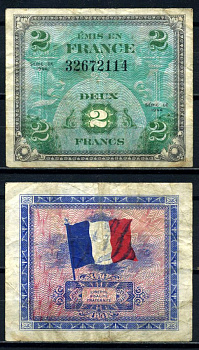 Франция 2 франка 1944 первый выпуск Pick 114a бумага 8621-46-1-2