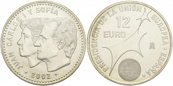 Испания 12 евро 2002 Карлос и София, Председательство Испании в Евросоюзе KM 1049 серебро UNC 1521-1211