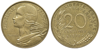 Франция 20 сантимов 1978 тип Marianne KM 930, Le Franc 156.18 медь алюминий никель 4128-231