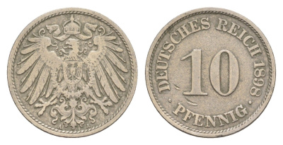Германия 10 пфеннигов 1898 A, Вильгельм II (1888-1918) KM 12, J. 13 медно-никель 4640-238