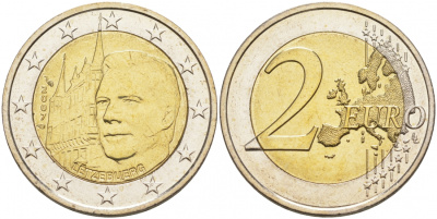 Люксембург 2 евро 2007 замки Люксембурга, дворец Великих герцогов KM 95 биметалл UNC M10-16