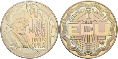 Нидерланды 10 экю 1991 Эразм Роттердамский медно-никель UNC 4552-825