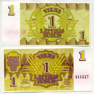 Латвия 1 рубль 1992 Pick 35, Сергеев 1 бумага UNC (пресс) 450-60-2