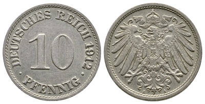 Германия 10 пфеннигов 1912 A KM 12, J. 13 медно-никель 4364-2935
