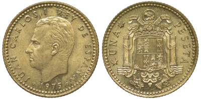 Испания 1 песета 1975 (80) Хуан Карлос I (1975-2014) KM 806 алюминиевая бронза 62-1124