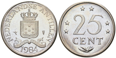 Нидерландские Антилы 25 центов 1984 Беатрикс (1980-2013) KM 11 никель 4169-416