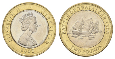 Гибралтар 2 фунта 2005 KM 1073 биметалл UNC 4666-352