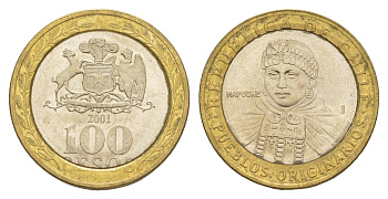 Чили 100 песо 2001 KM 236 биметалл UNC 4641-524