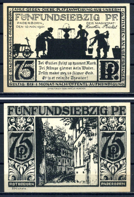 Падерборн (Вестфалия) 75 пфеннигов 1921 DeNG 1/2 1043.6-3/5 бумага UNC (пресс) 7556-5-1-1