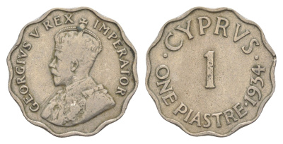 Кипр 1 пиастр 1934 Георг V (1910-1936), год-тип KM 21 медно-никель 4652-321
