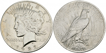 США 1 доллар 1923 доллар мира KM 150 серебро 4127-925