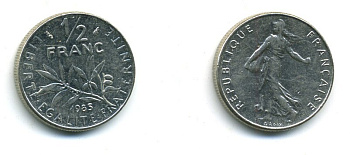 Франция 1/2 франка 1985 сеятель KM 931.1 никель 57-1162