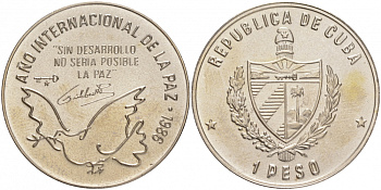 Куба 1 песо 1986 международный год мира KM 156 медно-никель UNC M35-19