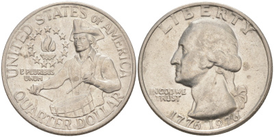 США 25 центов (квотер) 1976 200 лет независимости (1776-1976), Вашингтон, барабанщик KM 204 медь плакированная медно-никелем 4114-814